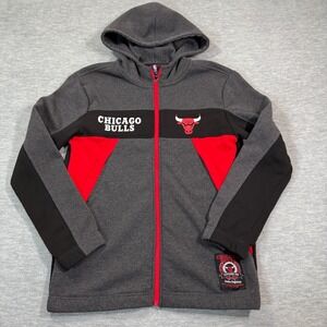 Chicago Bulls Hoodie Men's S Gray Black Red‎ NBA Full Zip Fleece Basketball